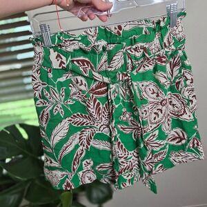 3 / $30 Zara Floral Shorts Green Brown White‎ Paperbag Waist Size Large